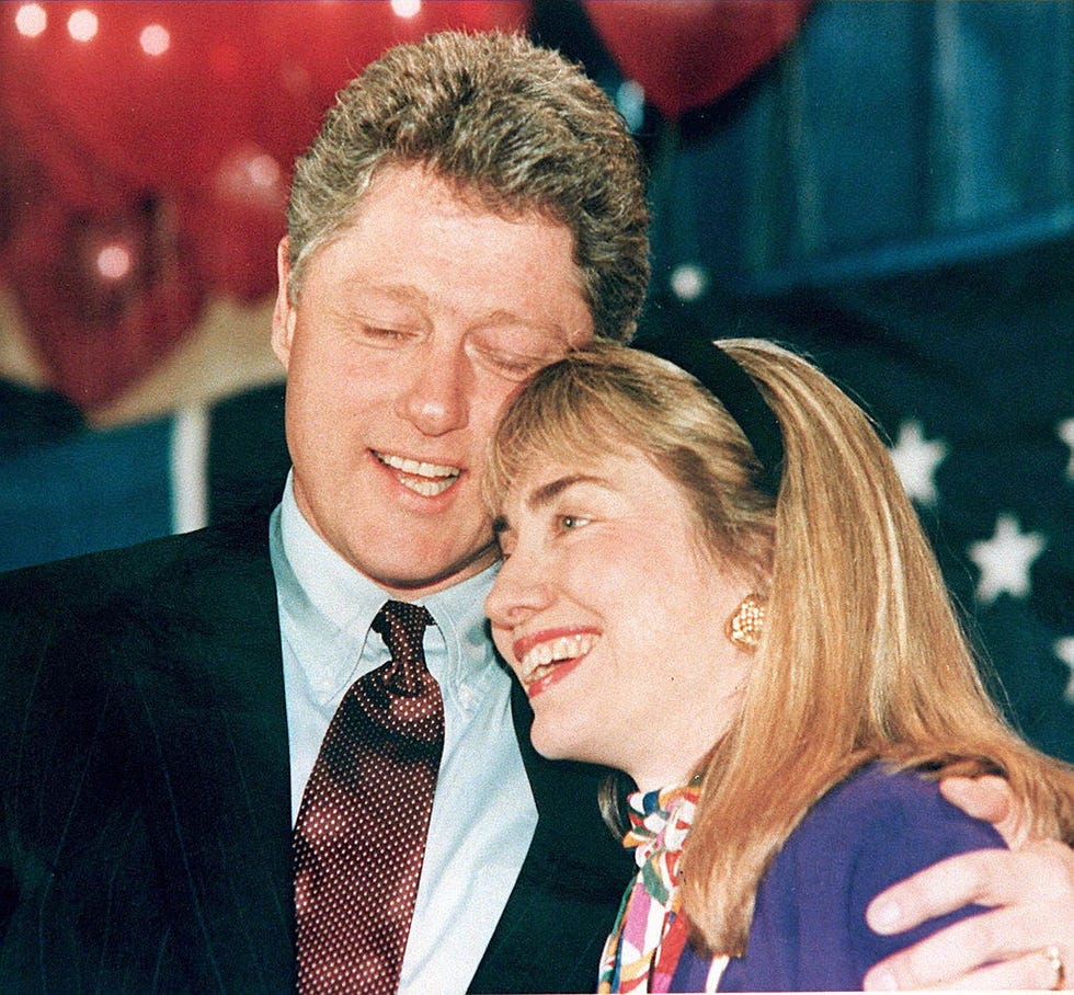 washington,   a 1992 photo shows then governor of arkansas bill clinton l and his wife hillary r embracing clinton has been accused of having an affair with a former white house intern, monica lewinsky, and during a depostion 17 january in the paula jones sexual harrassment suit, he admitted to having a relationship with gennifer flowers when he was governor photo credit should read afpafp via getty images