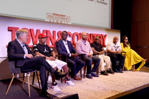 From left to right: Bill Keller, Korey Wise, Yusef Salaam, Kevin Richardon, Antron McCray, Raymond Santana, Jr., and Ava DuVernay. 2019 Town & Country Philanthropy Summit