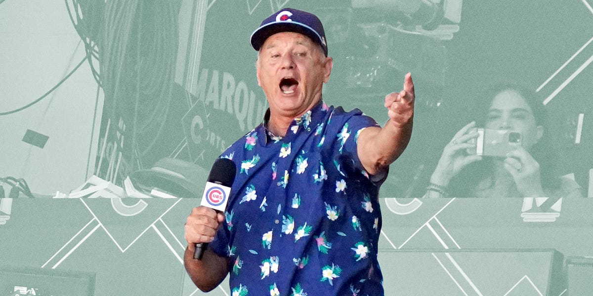 CHICAGO CUBS BILL MURRAY gray tshirt with baseball card graphics men S  ALSTYLE