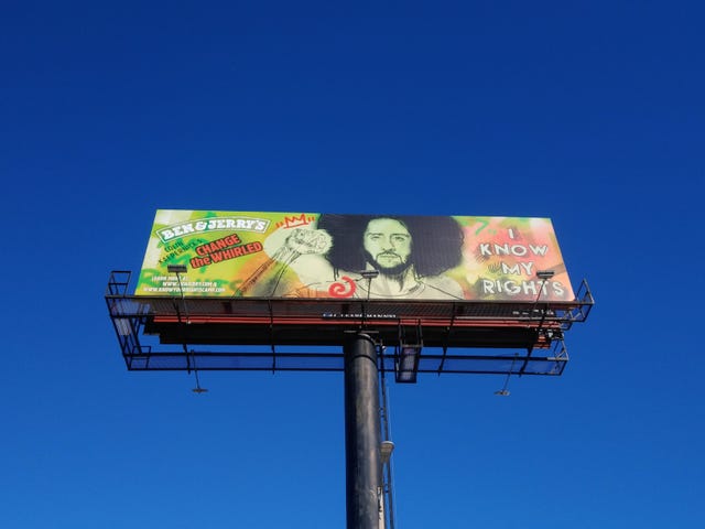 ben  jerry's is posting a billboard of a mural of colin kaepernick near the site of the super bowl