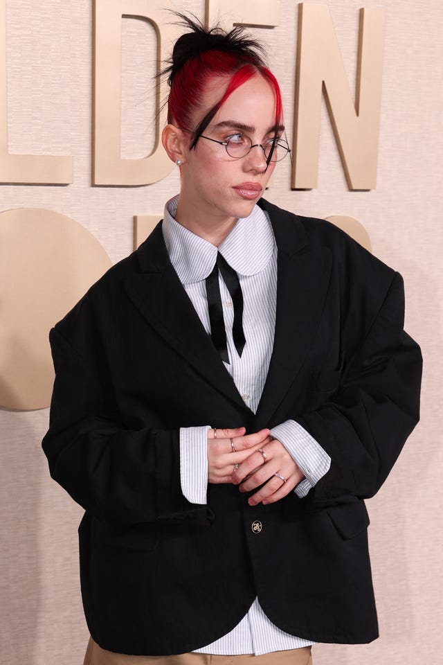 Billie Eilish Wears Blazer and Skirt at the 2024 Golden Globes