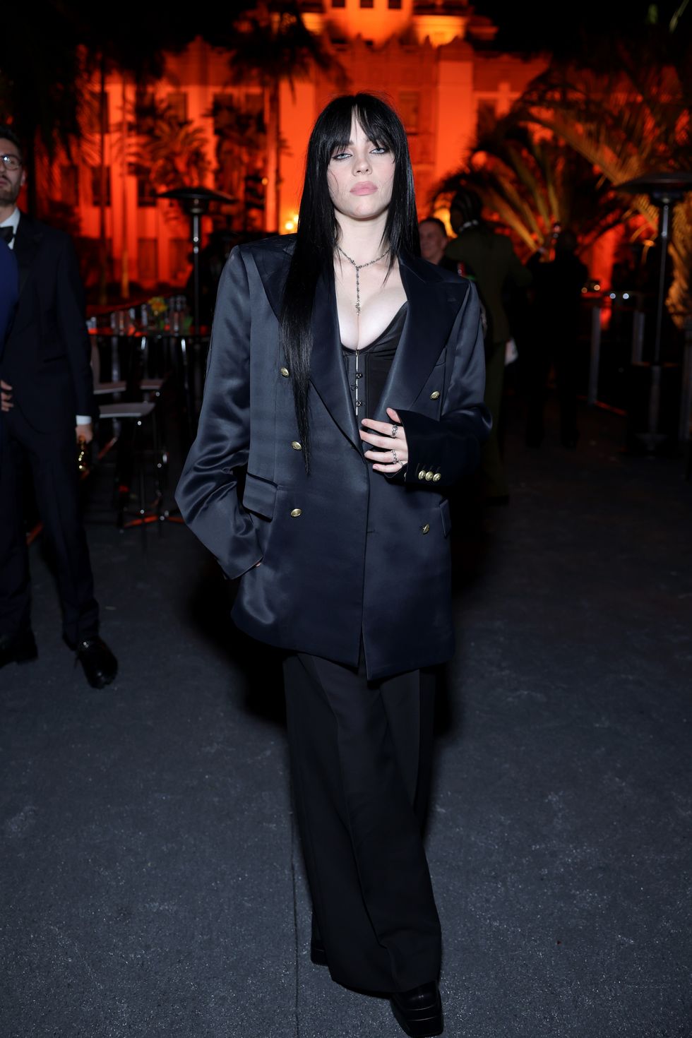 Billie Eilish Wore a Black Satin Suit to the Oscars After-Party