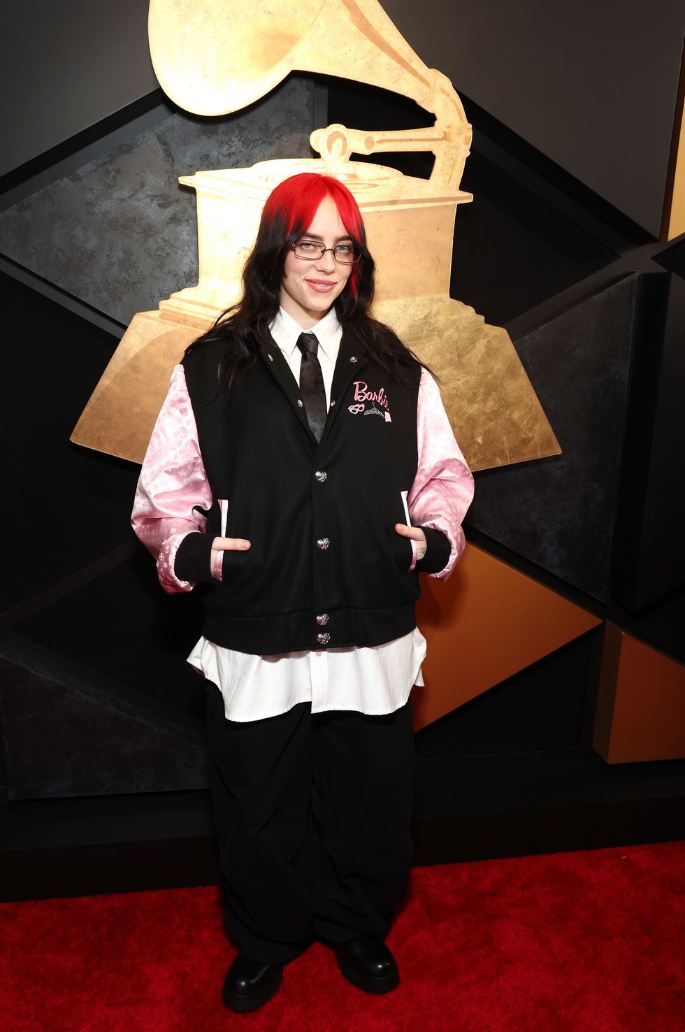 Billie Eilish Wears Barbie Jacket to the 2024 Grammy Awards Red Carpet