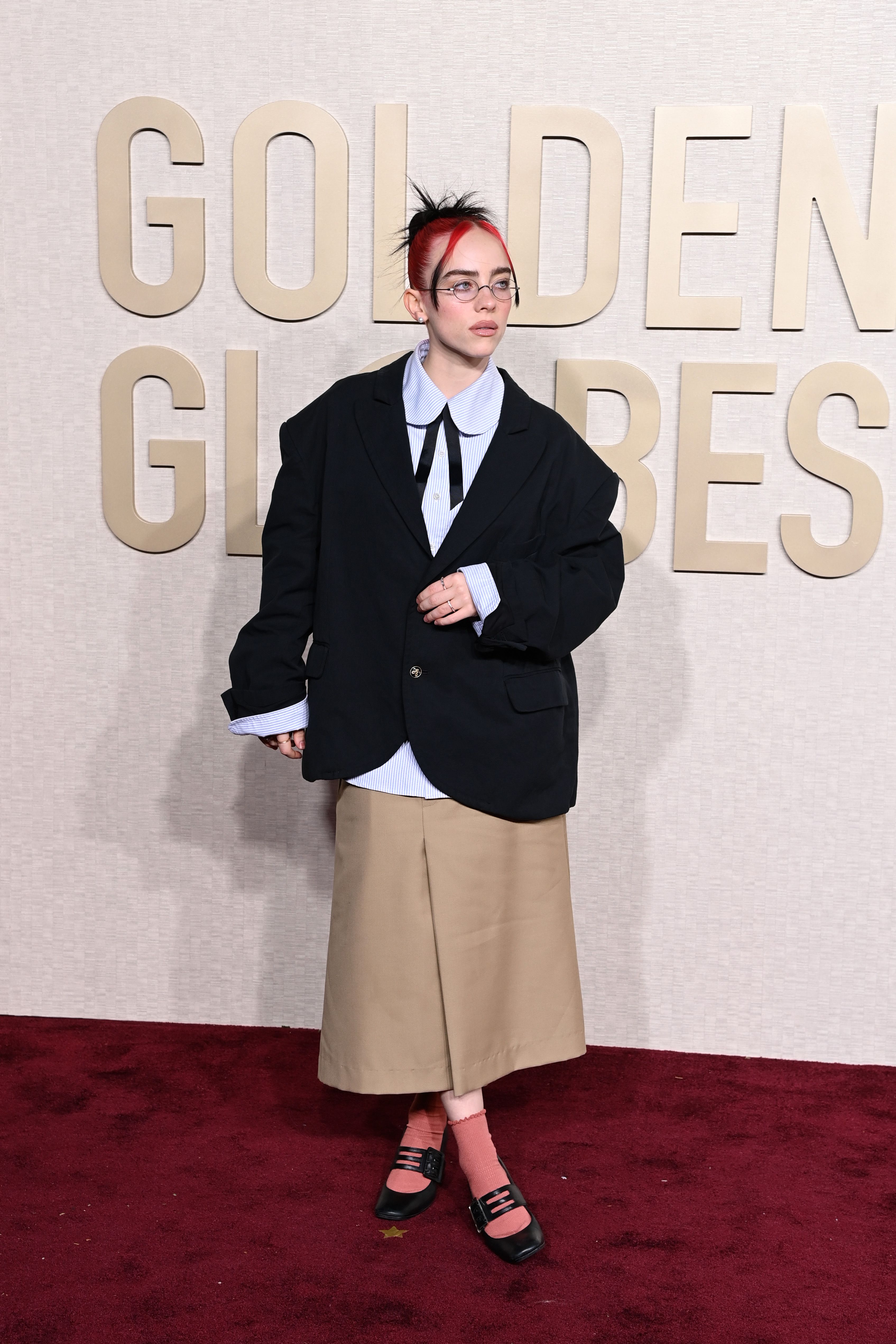 Billie Eilish Wears Blazer And Skirt At The 2024 Golden Globes