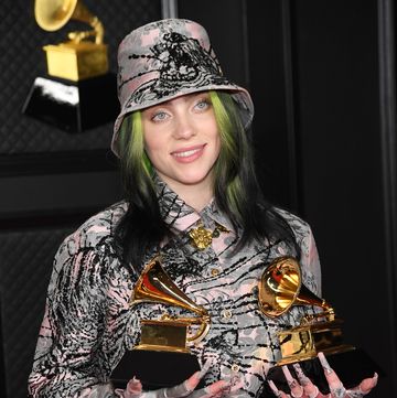 billie eilish, winner of record of the year for 'everything i wanted' and best song written for visual media for "no time to die", poses in the media room during the 63rd annual grammy awards at los angeles convention center on march 14, 2021 in los angeles, california
