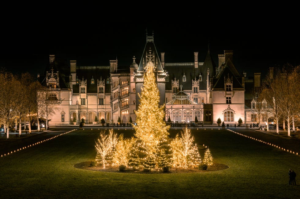 Beautiful scene of the Biltmore Museum in Asheville, NC during the Christmas Holidays at night biltmore museum in asheville nc