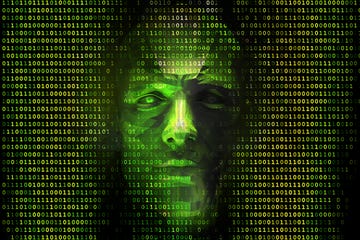 binary codes and hacker face