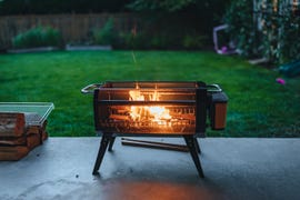 biolite fire pit in a backyard