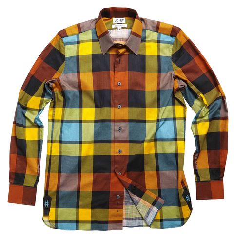 Plaid, Pattern, Clothing, Sleeve, Tartan, Yellow, Textile, Orange, Shirt, Design, 