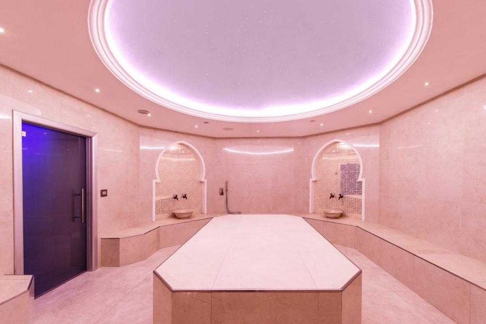 Ceiling, Interior design, Pink, Property, Room, Lighting, Building, Wall, Architecture, Plaster, 