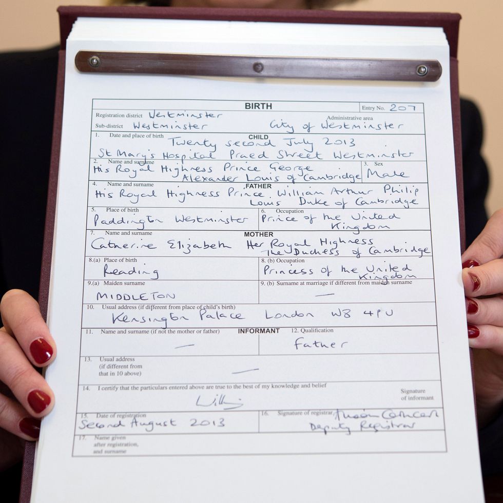 Birth Certificate of Prince George