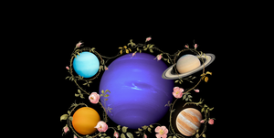 planets surrounded by flowers and vines