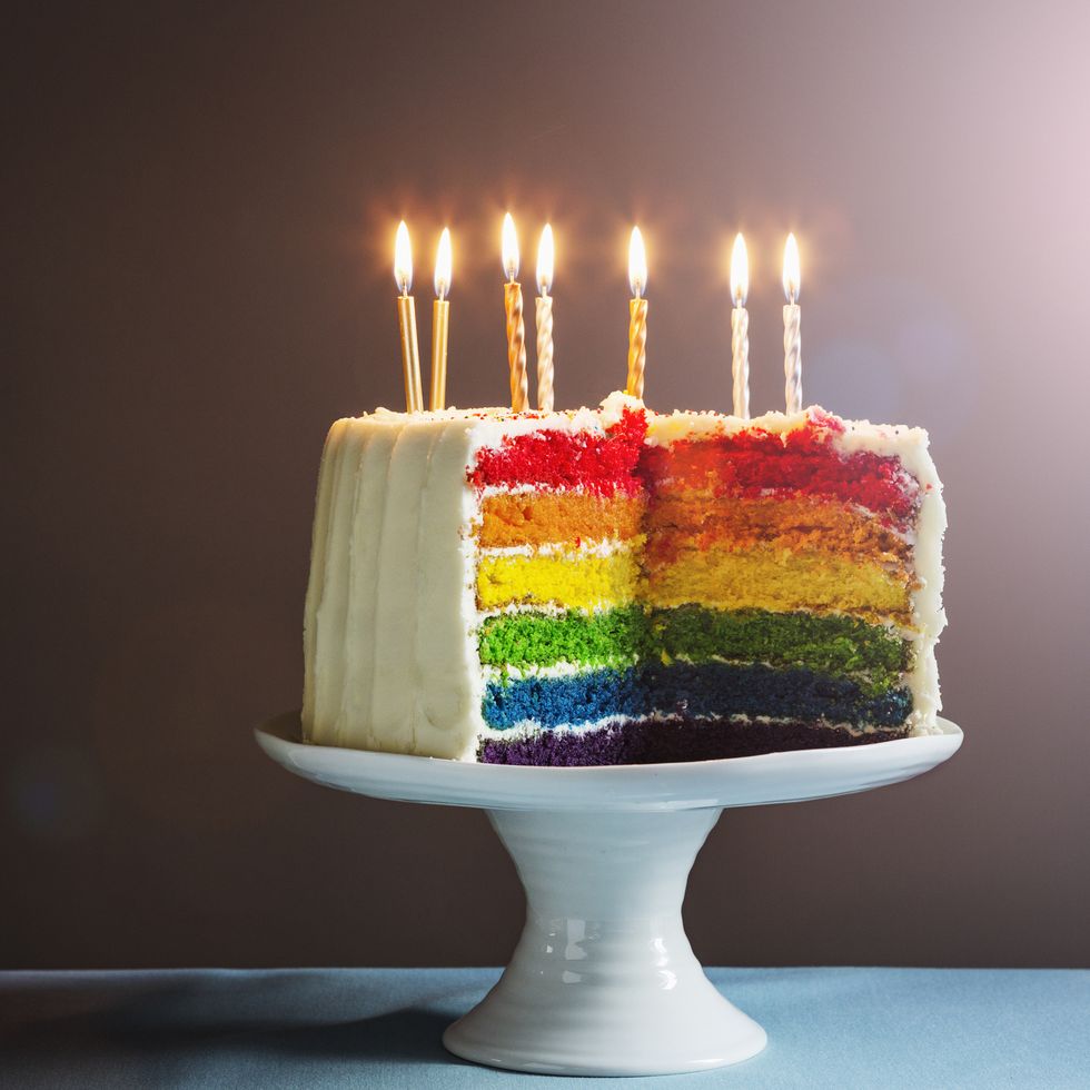 birthday in quarantine - Birthday cake cut, with candles.