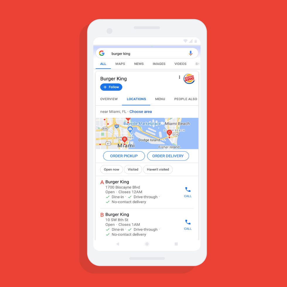 burger king ordering from google maps