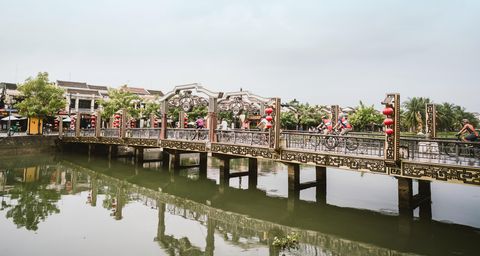 Bridge, Waterway, River, Water, Architecture, Tree, Bank, Pier, Reflection, Canal, 