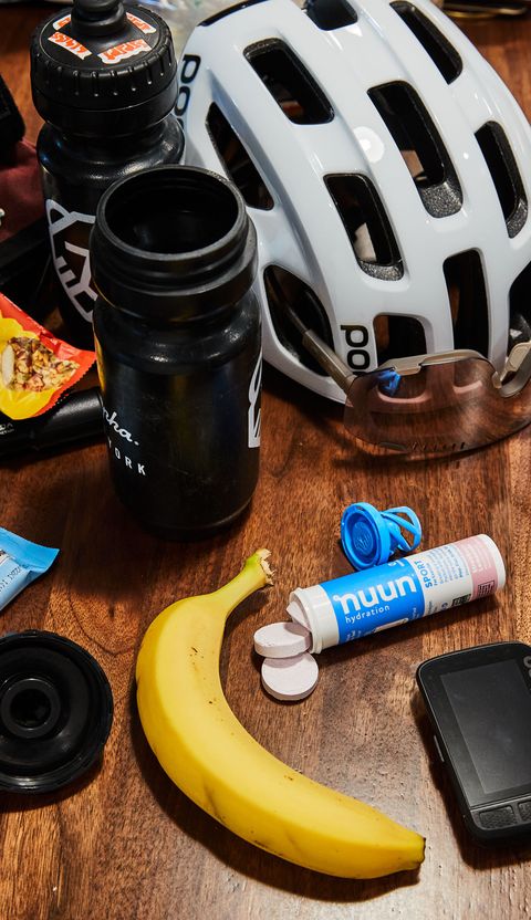 nuun tablet, banana, water bottle