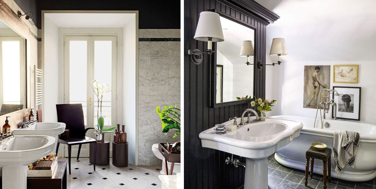 6 Black and White Bathroom Floor Tiles That Feel Totally Fresh  Black and  white bathroom floor, Farmhouse bathroom decor, Bathroom design