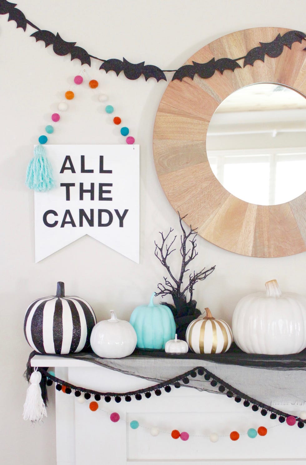 colorful halloween mantel