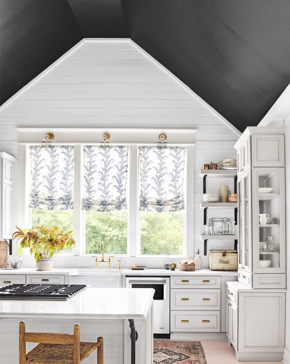 black and white kitchen with shiplap