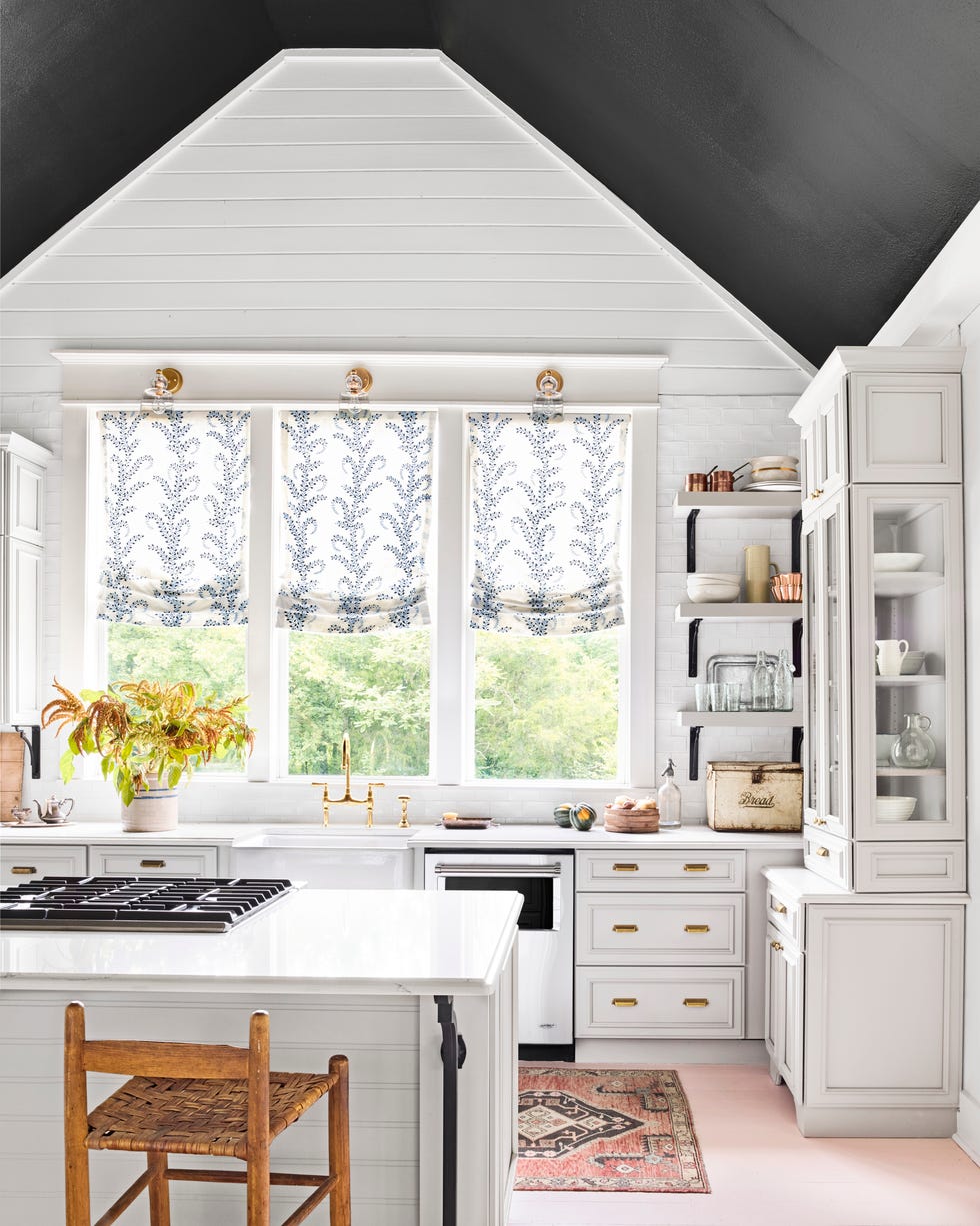 black and white kitchen with shiplap