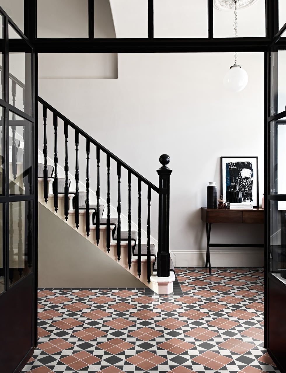 black white victorian hallway
