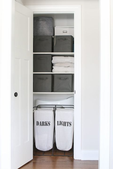 laundry hamper linen closet organization