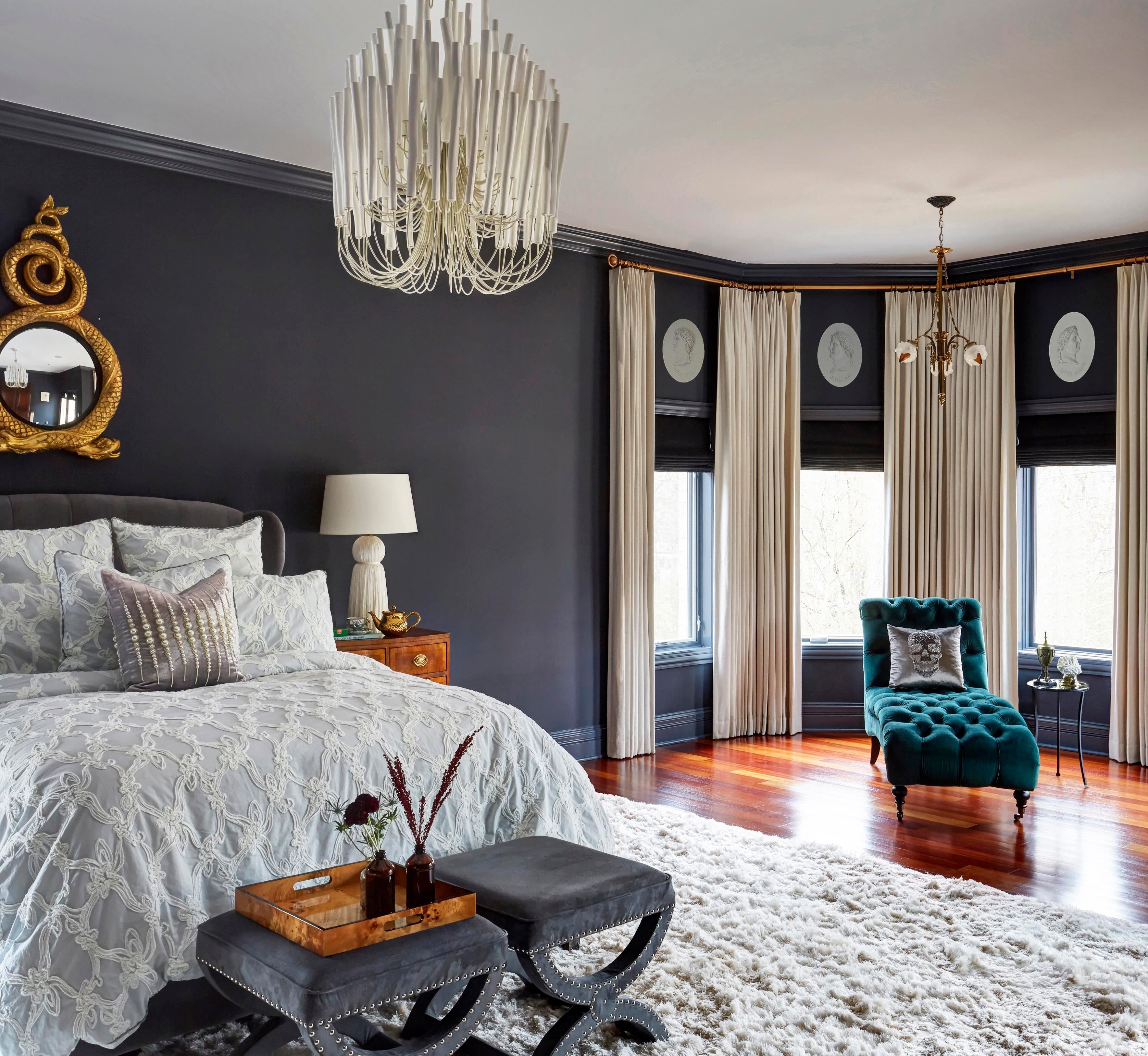 Black bedroom furniture with shop gray walls