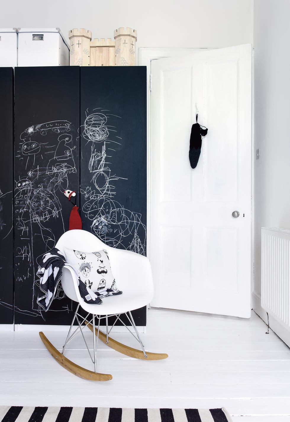 child's bedroom with chalkboard paint on wardrobe