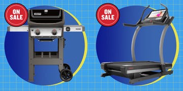 a weber grill and a treadmill both marked as on sale