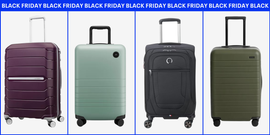 display of various suitcases available for black friday sale