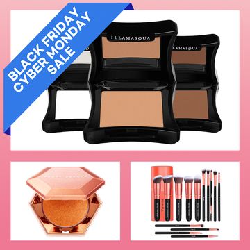 black friday makeup deals including bs mall 14 piece brush sets, fenty beauty by rihanna diamond bomb all over diamond veil, juvias place the festival eyeshadow palettes,  lip sleeping masks, illamasqua skin base lift concealers, and more