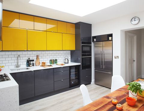 black kitchen cabinets - glazed black and yellow