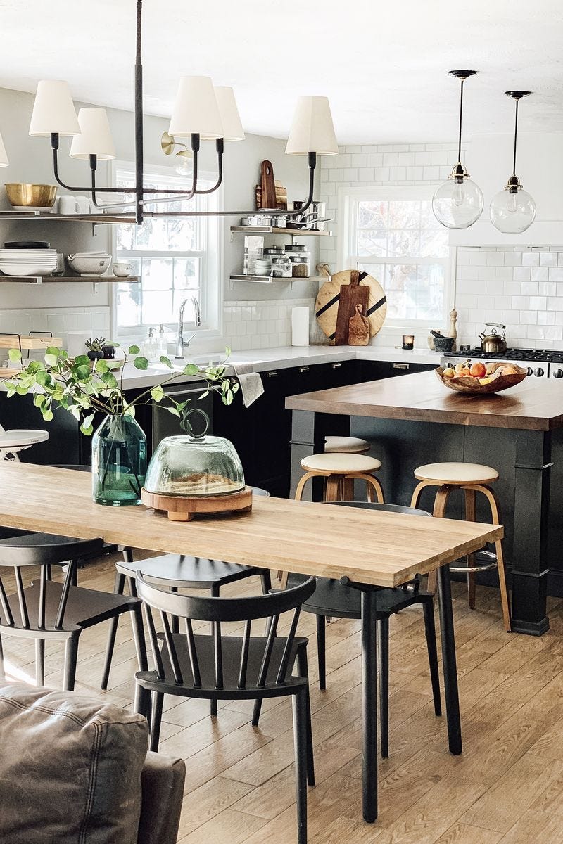 black kitchen cabinets - natural wood counters.psd