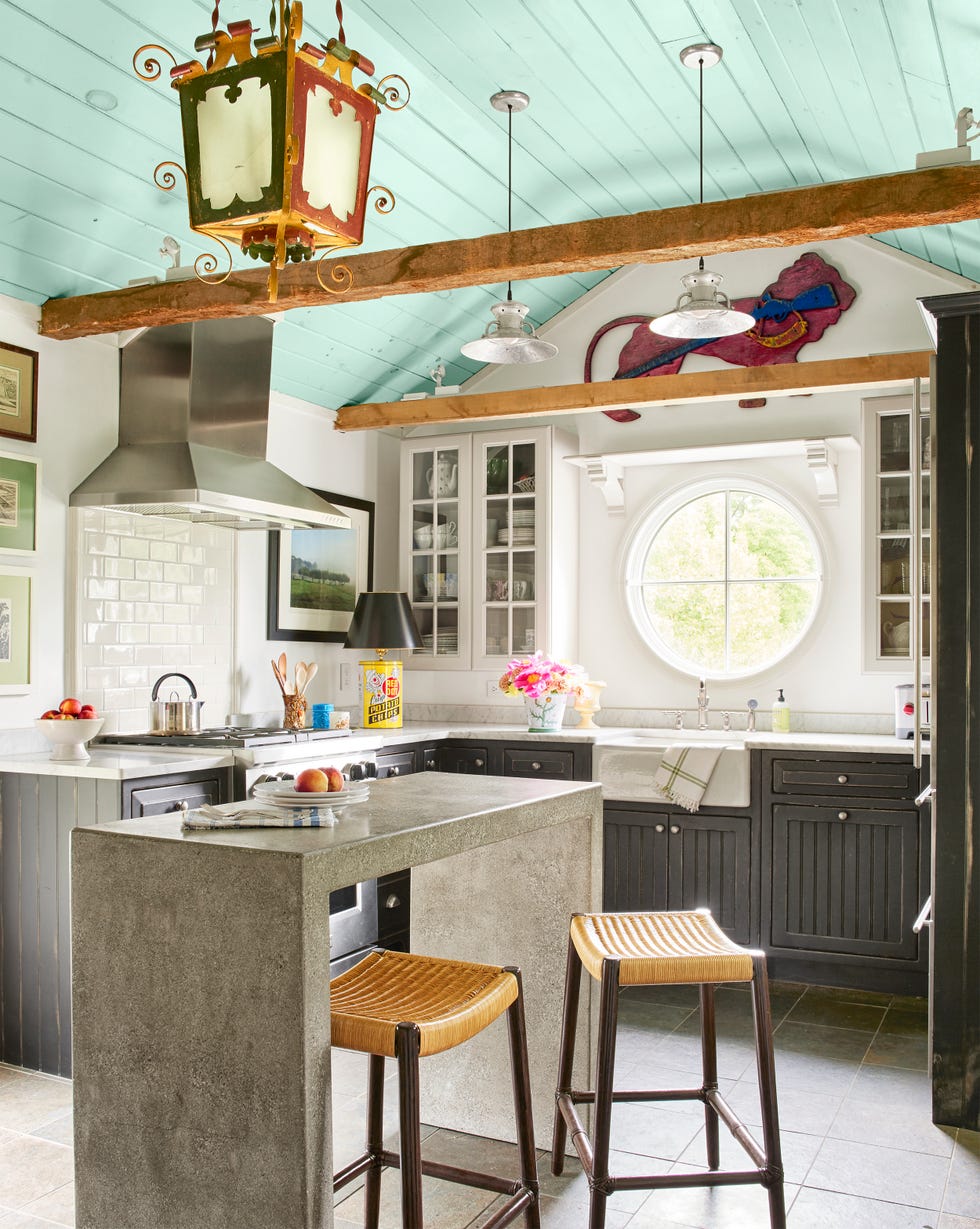 black kitchen cabinets - teal ceiling .psd
