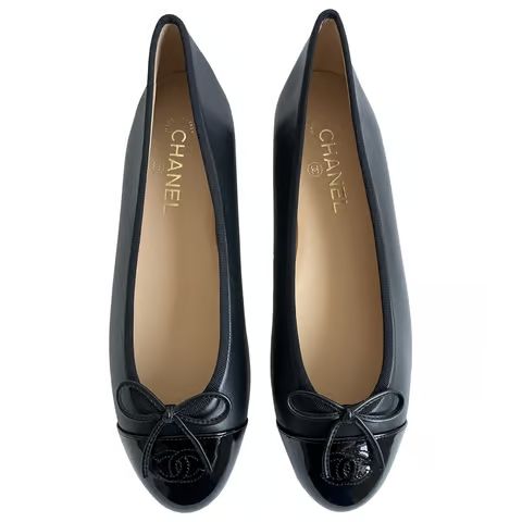 black leather chanel flats