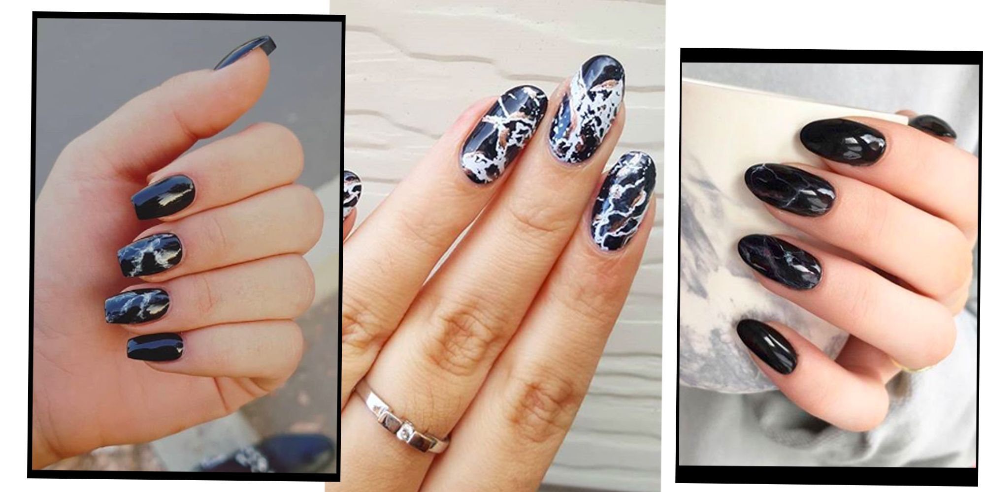 9. Matte Black Gel Nails with Marble Design - wide 10