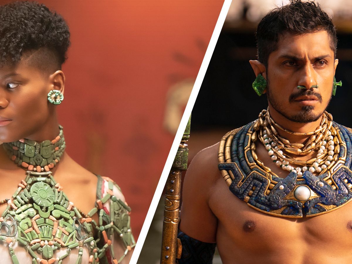 The form Inlay Frown Wakanda Forever's Costumes Represent a Coming Together of Cultures