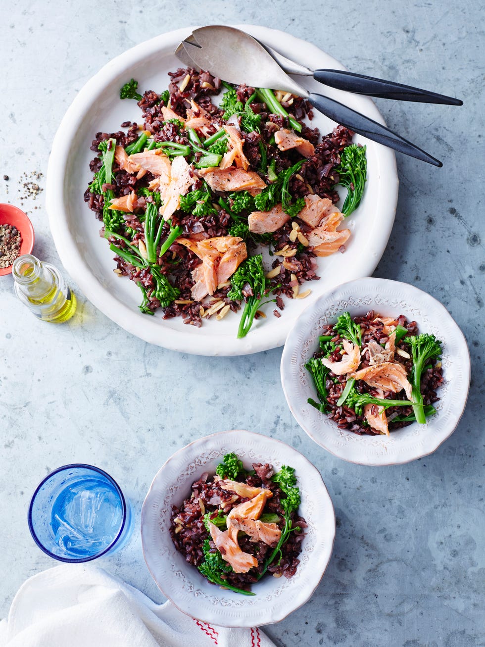 Black rice, salmon and broccolini