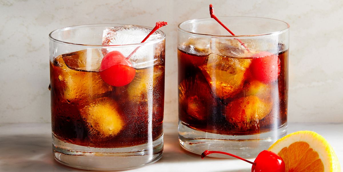 black russian with cherries and an orange slice