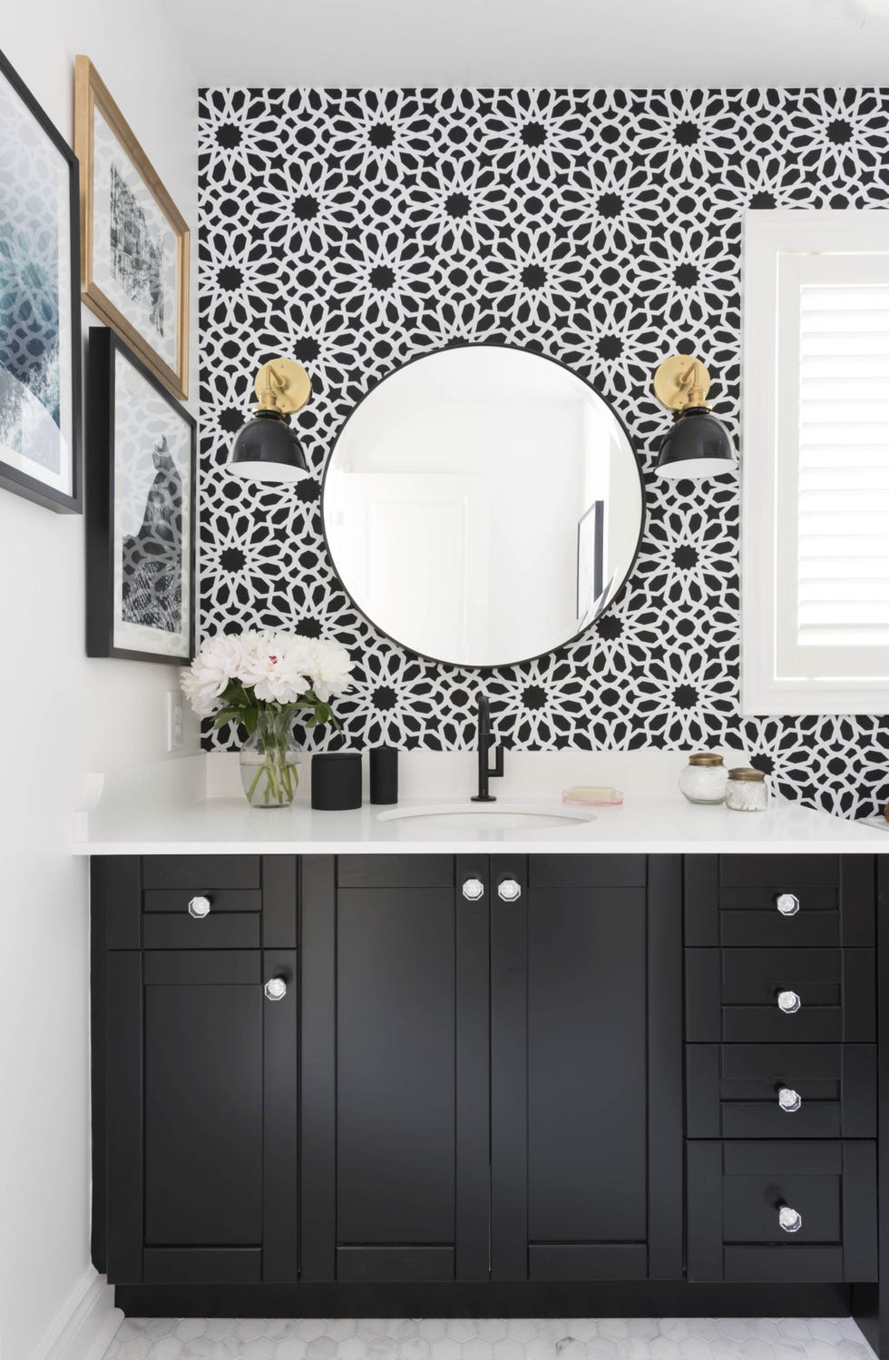 black tiled bathroom wall