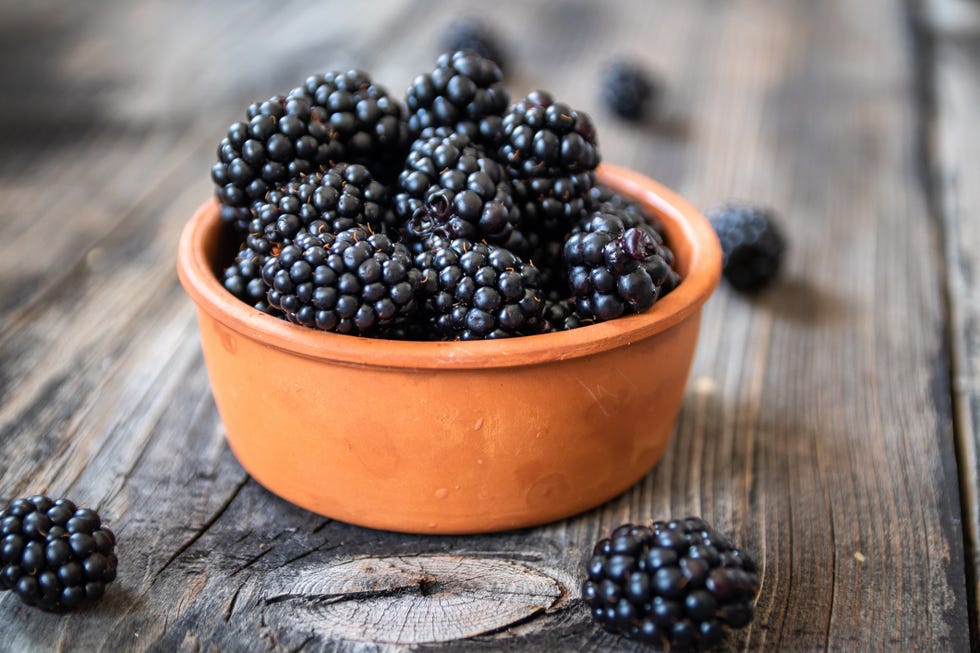 blackberries in a clay bowl