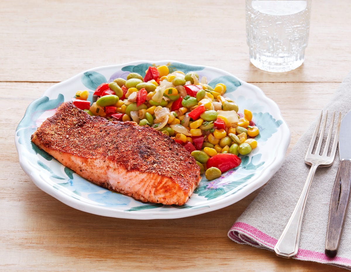 Best Blackened Salmon with Edamame Succotash Recipe - How to Make ...