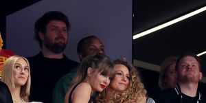 las vegas, nevada february 11 rapper ice spice, singer taylor swift and actress blake lively hug prior to super bowl lviii between the san francisco 49ers and kansas city chiefs at allegiant stadium on february 11, 2024 in las vegas, nevada photo by ezra shawgetty images
