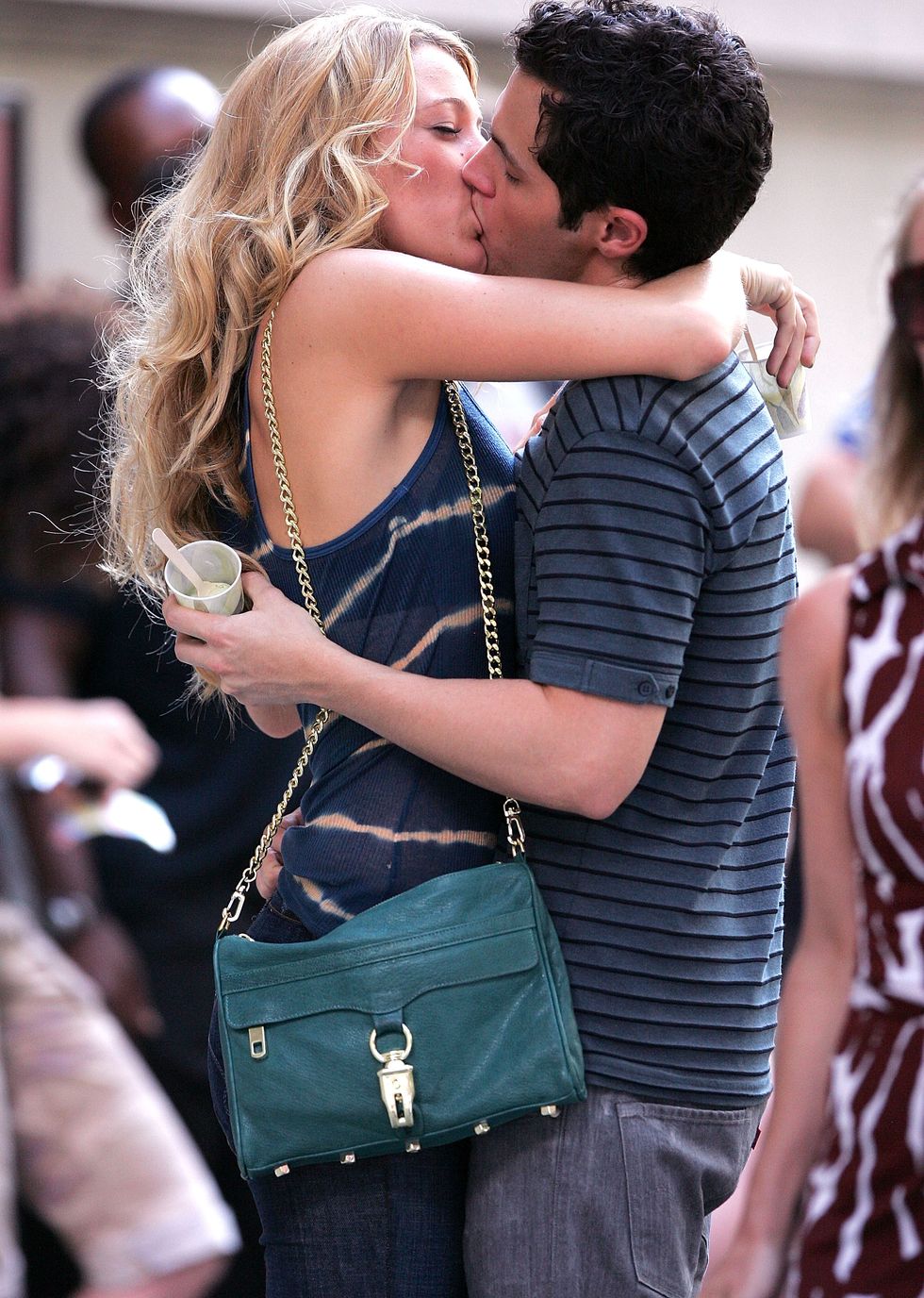 blake lively and penn badgley on location for "gossip girl" on july 15, 2008