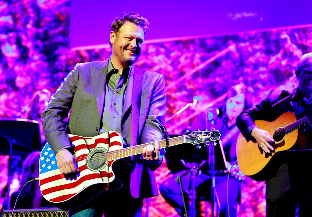 blake shelton performs onstage at the class of 2024 medallion ceremony at country music hall of fame and museum on october 20, 2024 in nashville, tennessee