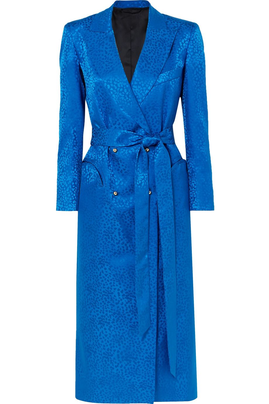 Clothing, Blue, Cobalt blue, Coat, Turquoise, Trench coat, Overcoat, Electric blue, Dress, Outerwear, 