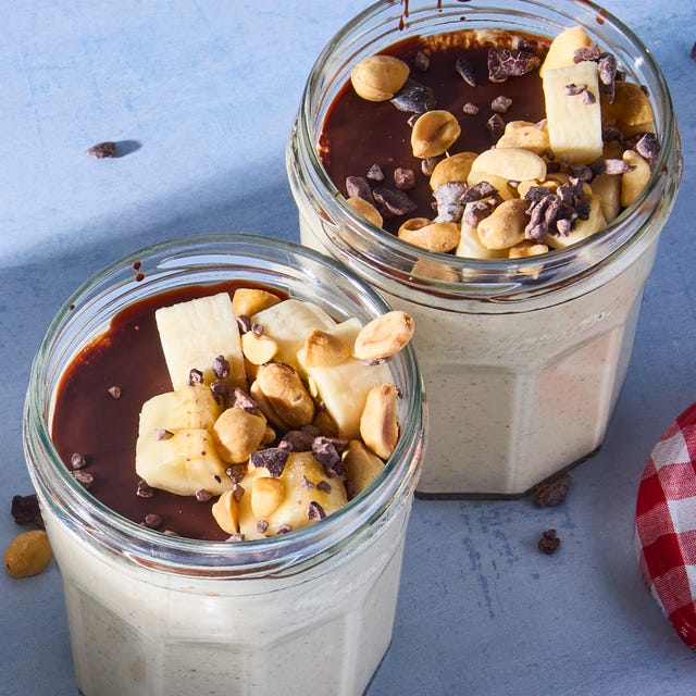 Blended Overnight Oats blended overnight oats in a jar with toppings