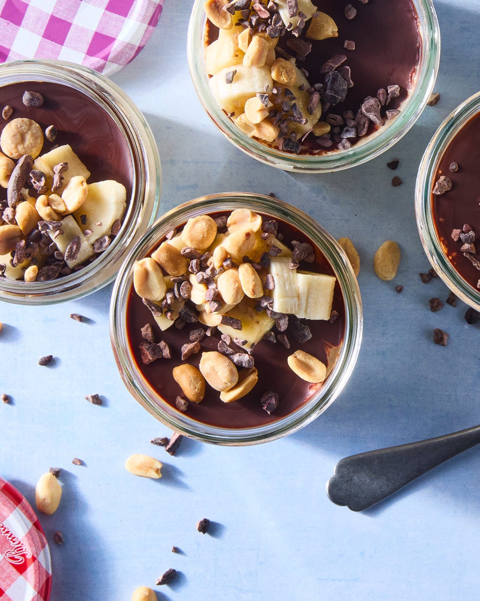 blended overnight oats in a jar with toppings