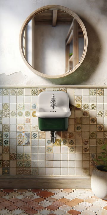 a mirror above a sink