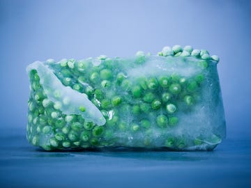 block of frozen peas
